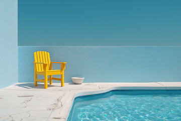 Fototapeta premium Minimalist Poolside Scene with Yellow Chair
