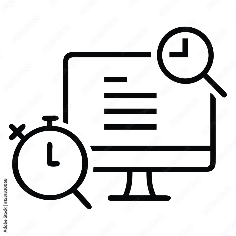 Poster time management icon computer screen stopwatch timer isolated on white background