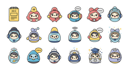 Vector icons Set of  Collection of Cute Cartoon Astronaut Characters in Various Outfits. Vector Illustrations