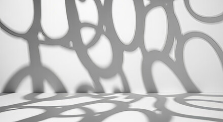 Intertwined Circular Shadows on White Wall from Ornamental Light Source – Abstract Loops and Soft Light Patterns in Minimal Modern Interior overlay