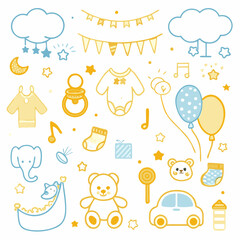 Cute Baby Items Vector – Colorful Pastel Cartoon Essentials for Newborns
