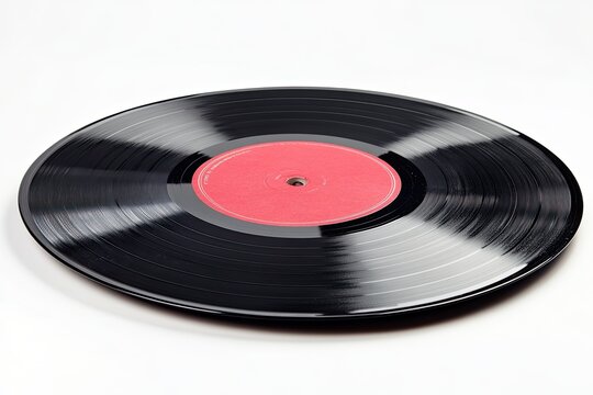 A black vinyl record with a red label