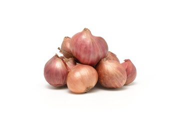 Fresh Shallots Pile on White Background Close-Up