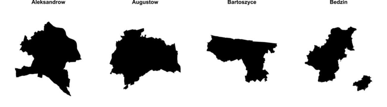 Aleksandrow, Augustow, Bartoszyce, Bedzin outline maps