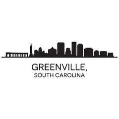 Naklejka premium Greenville skyline horizontal banner. Greenville, South Carolina. Vector template for your design. Vector black silhouette. with white background