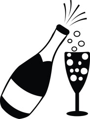 Champagne clip art design on plain white transparent isolated background for sign, decal, card, shirt, hoodie, sweatshirt, apparel, tag, mug, icon, poster or badge
