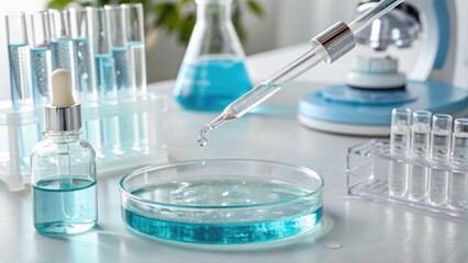 Laboratory experiment science lab chemical analysis clean environment close-up view innovation in research