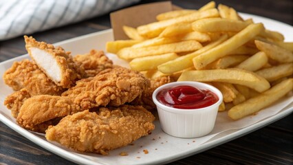 Delicious fried chicken and crispy fries restaurant style food photography cozy diner close-up comfort food appeal