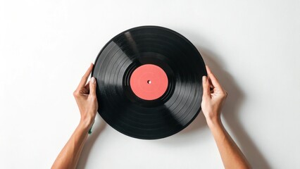 Vinyl record unveiling home studio music hobby creative environment top view nostalgic sound experience