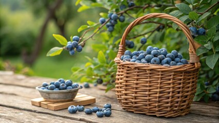 Harvesting fresh blueberries in a serene garden nature photography outdoor setting close-up view seasonal bounty