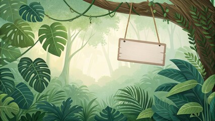Mysterious jungle scene lush green forest digital art serene environment close-up view nature's tranquility