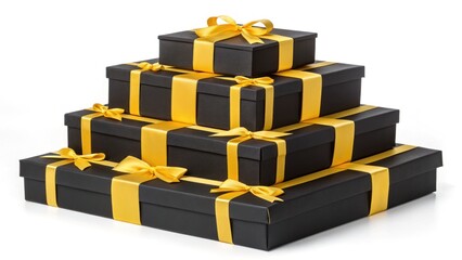 Elegant black and yellow gift boxes stacked for special occasions indoor setting product photography focused view celebratory theme