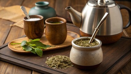 Brewing traditional yerba mate tea in cozy kitchen argentina still life rustic close-up cultural experience