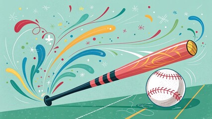 Dynamic baseball action sports field illustrative art colorful environment playful viewpoint exciting for fans