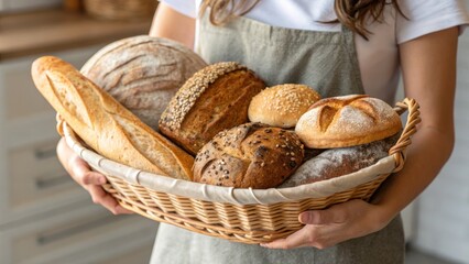Artisan bread collection home kitchen food photography rustic environment close-up view freshly baked delights for culinary inspiration