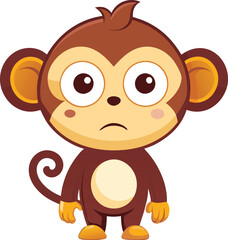 Obraz premium Cute cartoon monkey with sad expression illustration