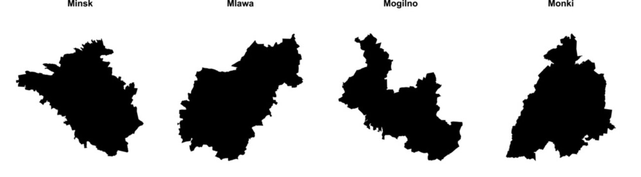 Minsk, Mlawa, Mogilno, Monki outline maps