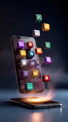 Smartphone with floating app icons illustrating mobile technology
