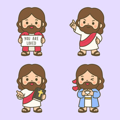 Cheerful Cartoon Jesus Holding Bible and Coffee with Encouraging Message Sign