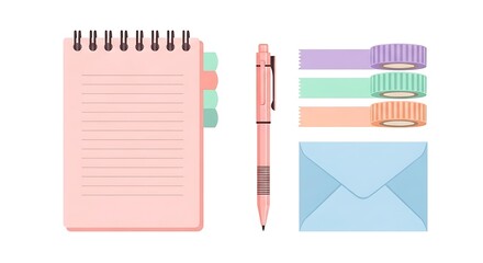 "Pastel Stationery Set – Flat Vector Aesthetic Office Supplies"

