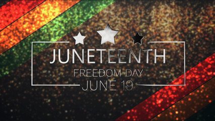 Celebrating US Black Rights federal Freedom Day JUNETEENTH. Emancipation Day particles falling gold typography fairy dust. Anti-slave movement part, elegant social media post, story advertisement bg.