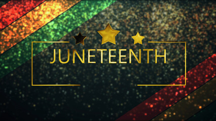 Celebrating US Black Rights federal Freedom Day JUNETEENTH. Emancipation Day particles falling gold typography fairy dust. Anti-slave movement part, elegant social media post, story advertisement bg.