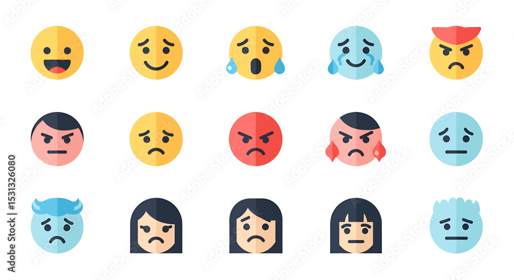 Poster vector icons set of collection of flat emojis displaying various emotions. vector illustrations