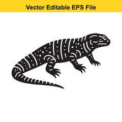 Stylized Black Lizard Silhouette Vector Graphic