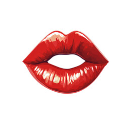 Fototapeta premium Red lipstick kiss mark vector, clip art on a transparent background.