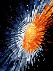 a galaxy piano exploding into color notes, swirling across a black space void, abstract surreal art style