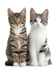 Obraz premium Two Adorable Kittens Posing Together Against White Background