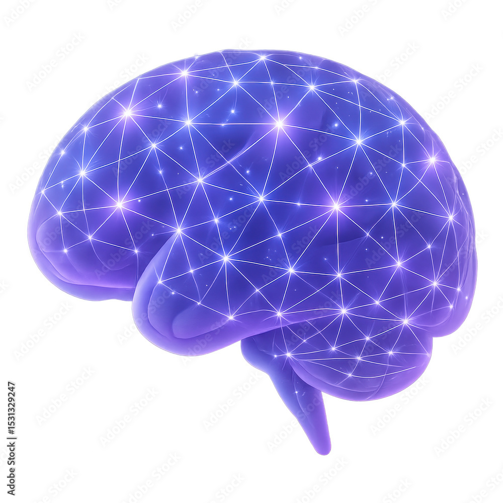 Poster neural network brain: a stylized 3d rendering of a human brain, its neural pathways depicted as a vi