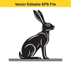 Majestic Black Silhouette of a Hare in a Sitting Position