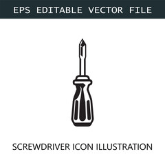 Screwdriver Icon Logo Vector Image in Black and White
