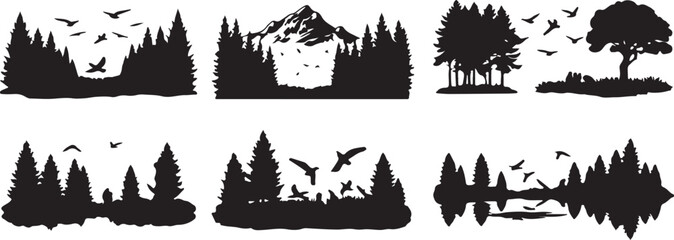 Obraz premium Serene Forest & Nature Silhouettes - Vector Landscape Collection