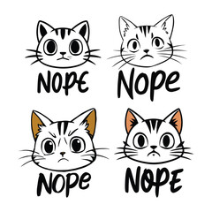 Obraz premium Adorable cartoon cat heads with a variety of expressions and the word nope displayed