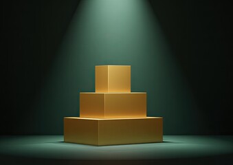 Gold tiered display podium under spotlight