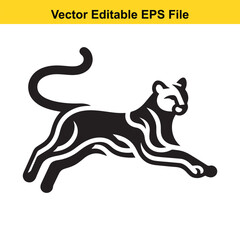 Stylized Black Cougar in a Running Pose, Vector Graphic