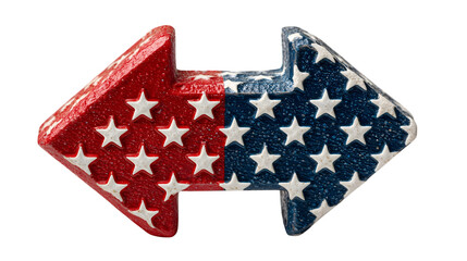 Obraz premium 3D arrow red white blue american flag colors and stars design. PNG isolated on a transparent background for patriotic celebration