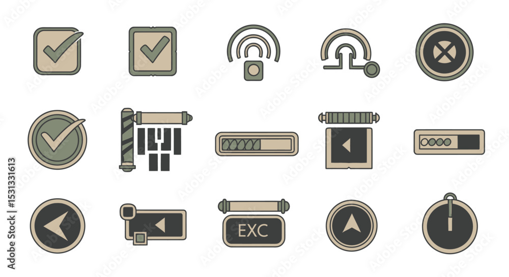 Poster vector icons set of collection of retrostyled user interface icons. vector illustrations