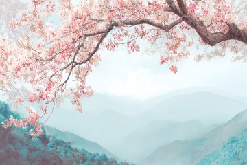 AI-painted sakura landscape in Japanese pastel watercolor brush style
