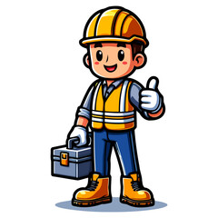 Smiling Construction Worker Cartoon Illustration