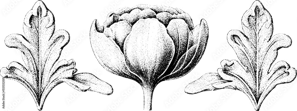 Poster elegant damask pattern with pressed flower design for decorative use