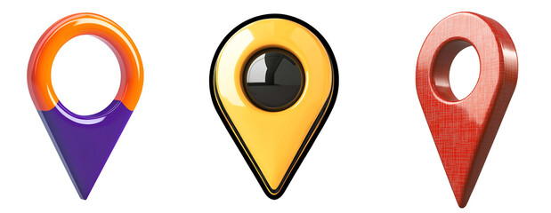 Set of various 3D location icons isolated on transparent background