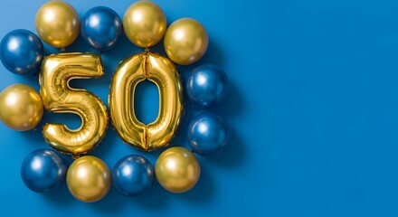 Golden 50th Birthday Celebration with Blue Balloons
