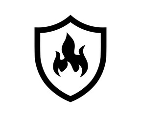 Fire shield protection icon sign. Shield with fire sign, protection vector design and illustration. 

