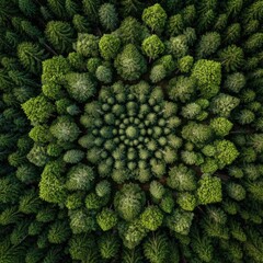 Aerial view of a symmetrical forest pattern