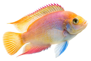 Radiant cichlid, isolated on transparent background, displays vibrant hues