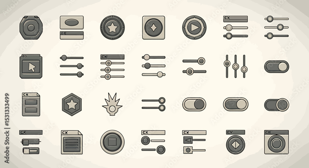 Poster vector icons set of collection of stylized interface elements for digital design and user experience