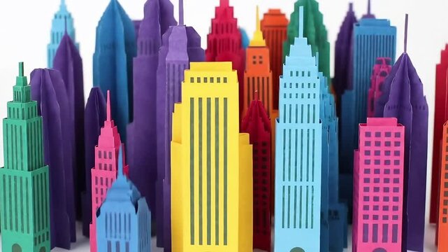 Vibrant Paper Art City Skyline Abstract Model